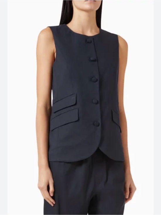 rag & bone Jackets & Blazers - Rag & Bone Linen Blend Sleeveless Button Front Vest in Dark Navy size 2